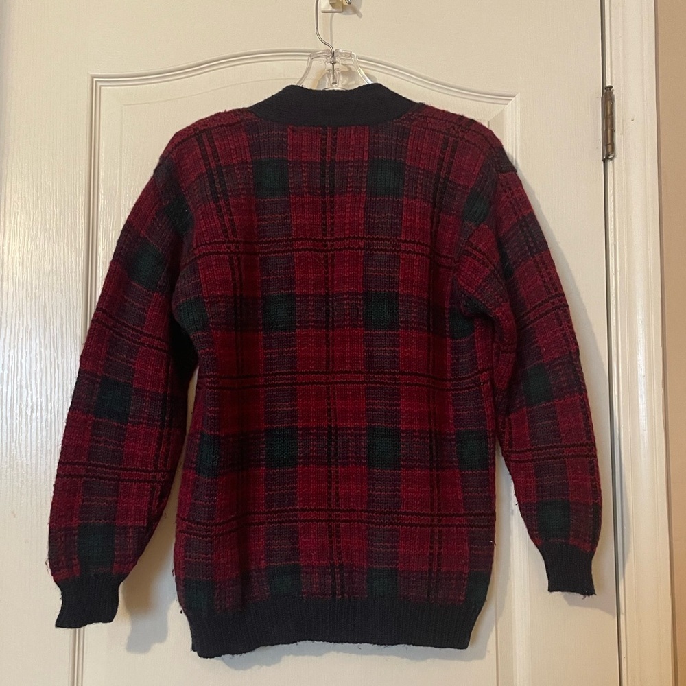 Vintage 90s JH Collectibles Plaid Cardigan Sweater 100% Wool Navy Plaid Size PS - Picture 2 of 6